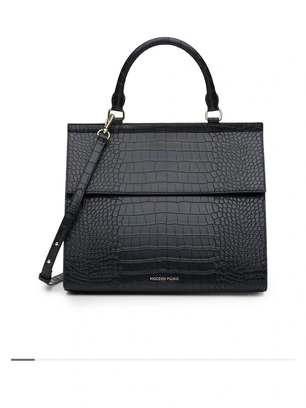 Modern Picnic Croc-Embossed Top-Handle Satchel-Espresso Brown-The Large Luncher